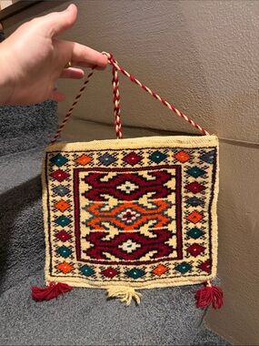 Vtg Handwoven Tribal Mini Wall Hanging and Bag